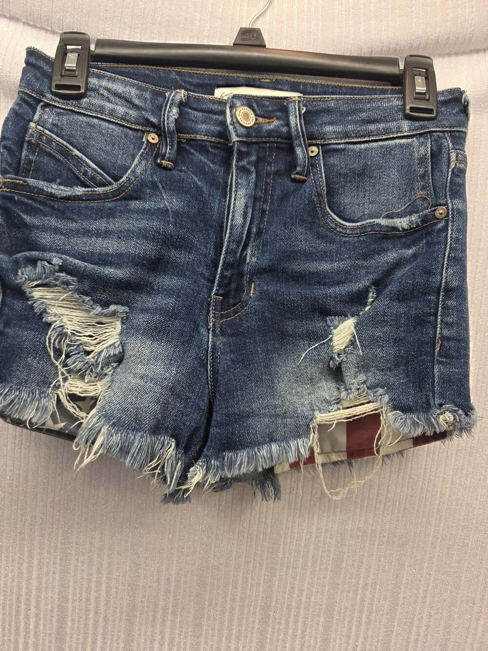 KanCan Distressed Denim Shorts with American Flag Pocket Lining